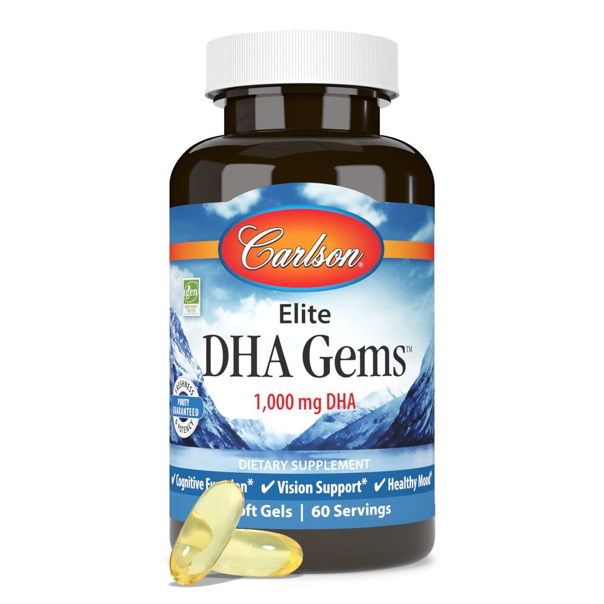 Carlson Elite DHA Gems 1000 mg, gélules dans un environnement naturel