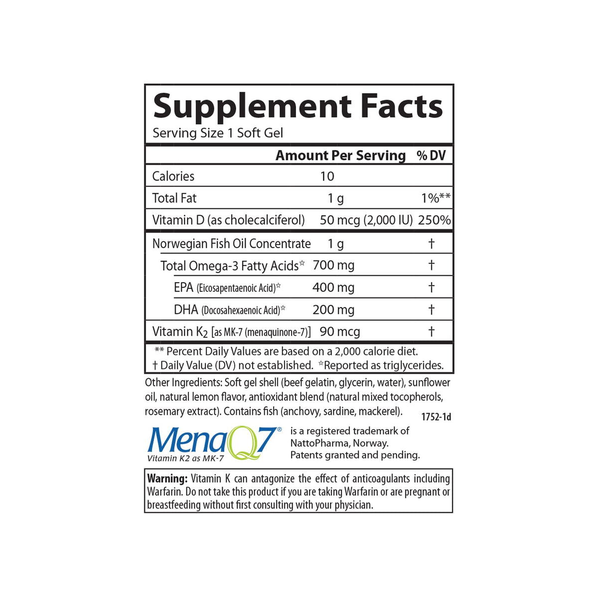 Carlson Elite Omega-3 Plus D & K 700 mg gélules avec bouchon ouvert