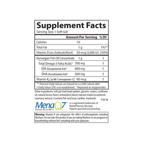 Carlson Elite Omega-3 Plus D & K 700 mg gélules avec bouchon ouvert