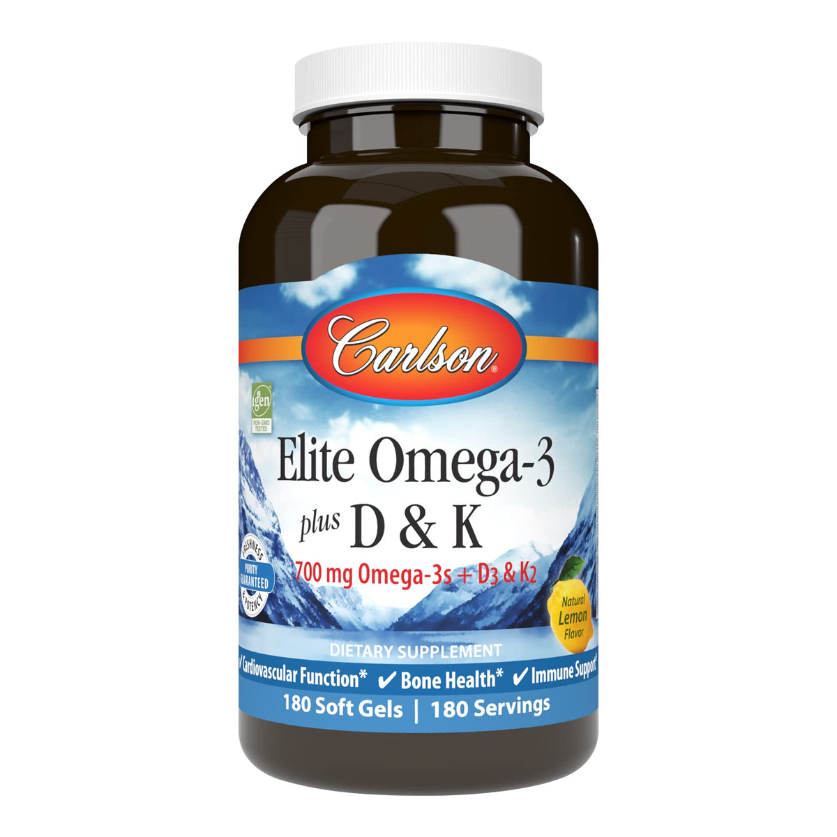 Carlson Elite Omega-3 Plus D & K 700 mg gélules vue avant