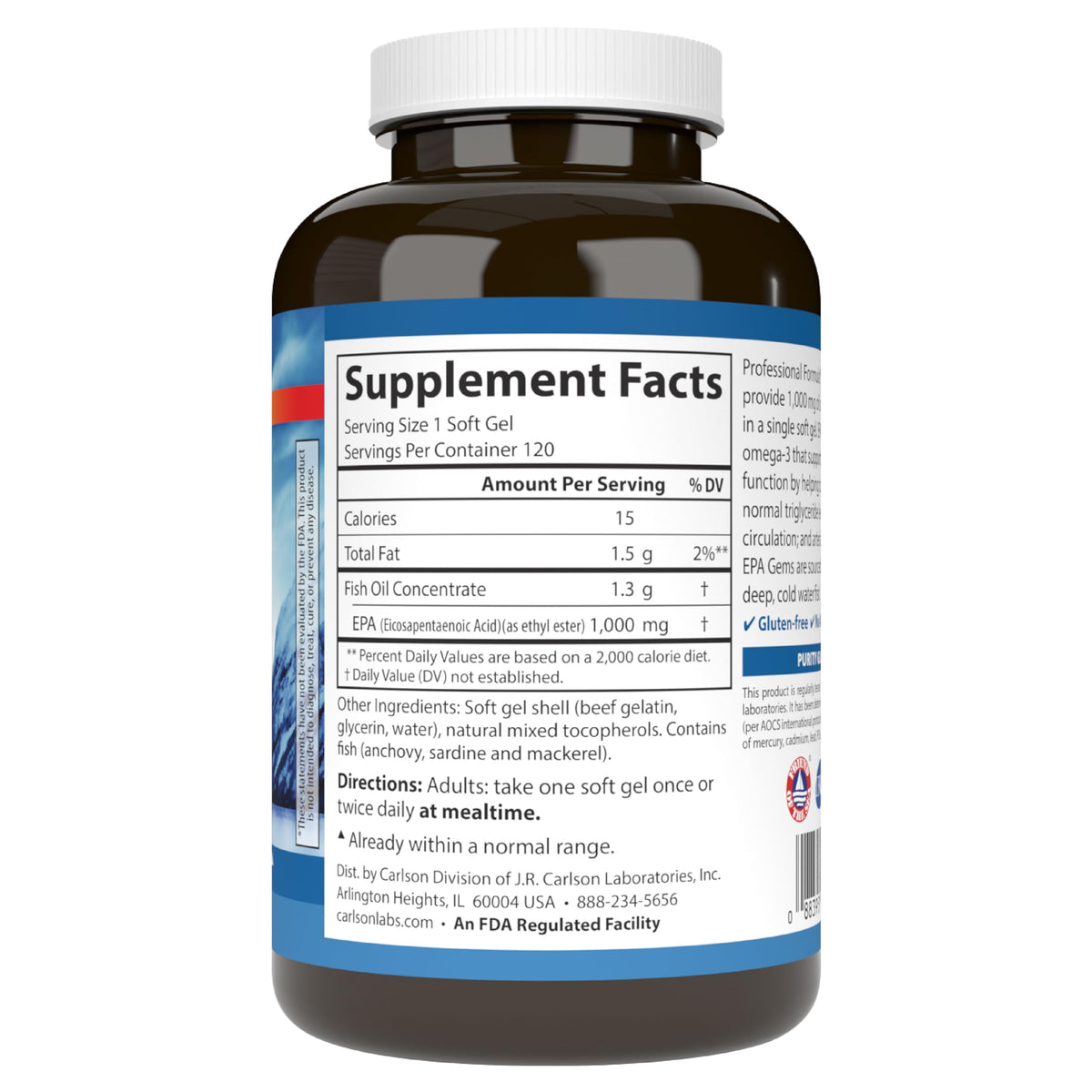 Carlson EPA Gems 1000 mg, ingrédients et certifications