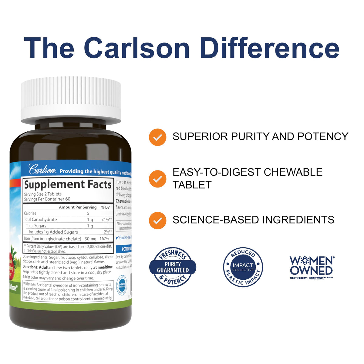 Carlson Fer à Mâcher 30 mg 120 Comprimés emballage