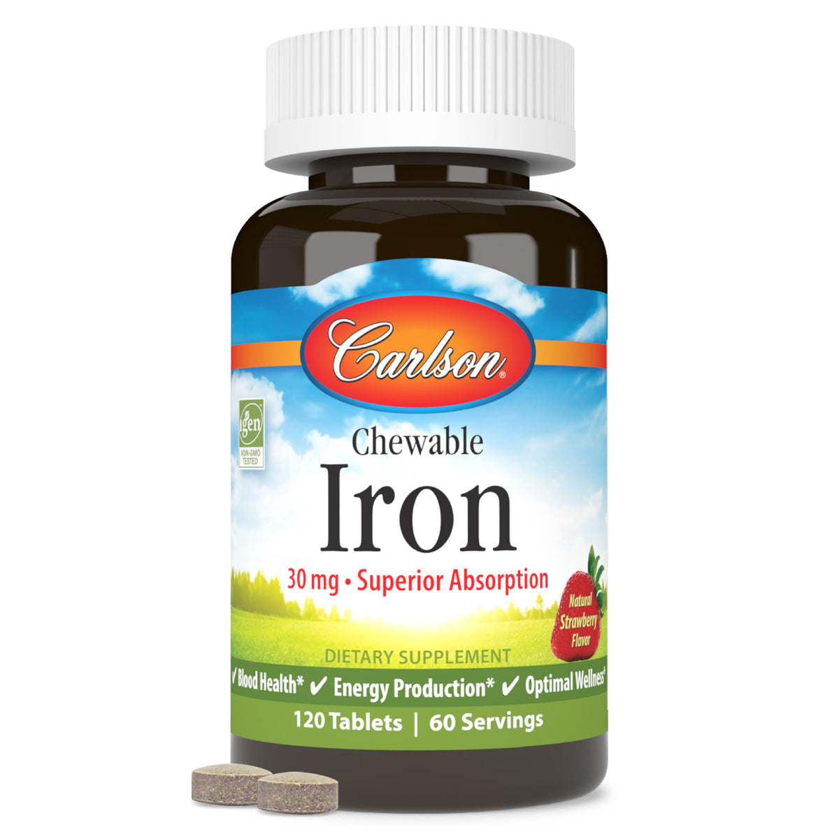 Carlson Fer à Mâcher 30 mg 120 Comprimés vue de face