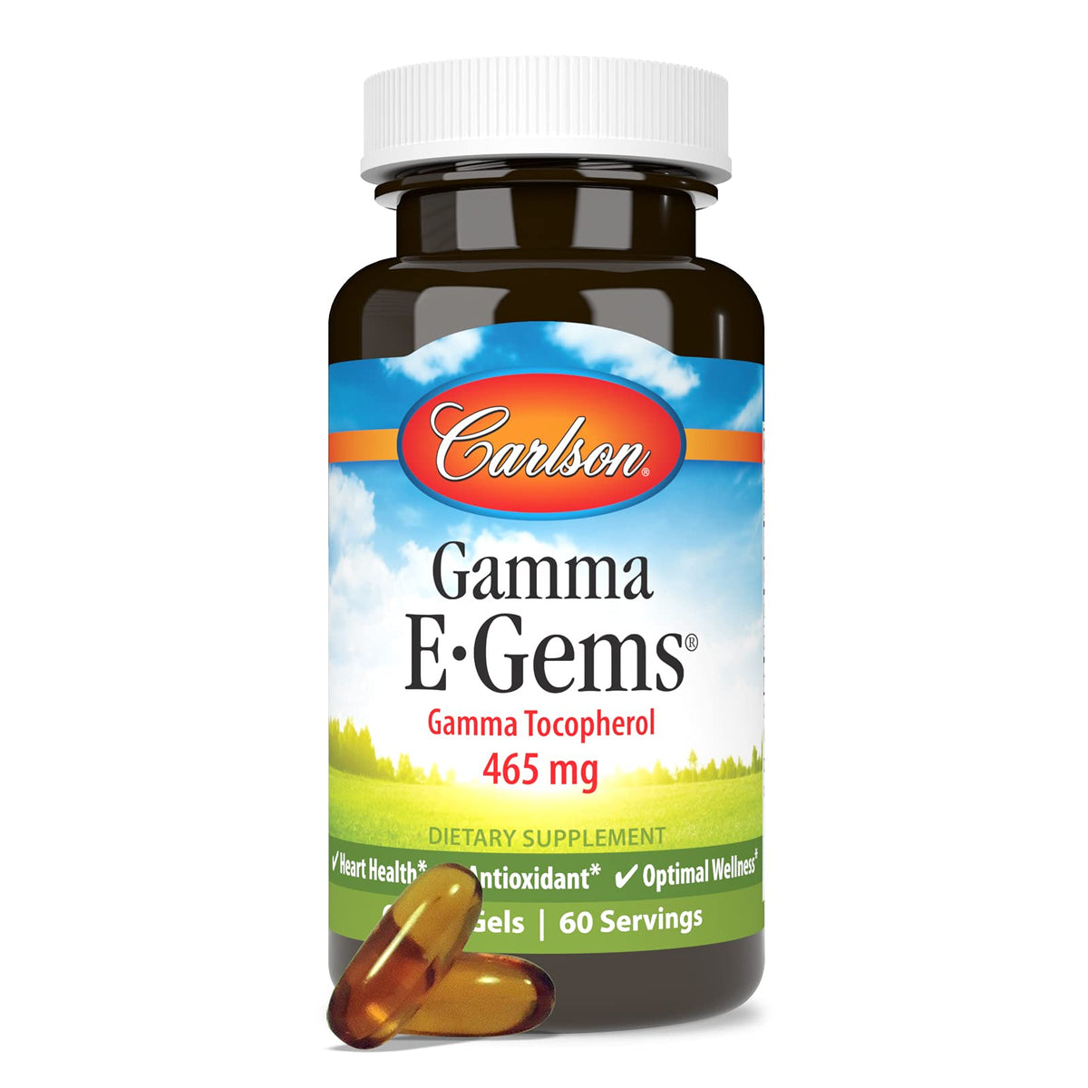 Carlson Gamma E-Gems 465 mg gélules en gros plan