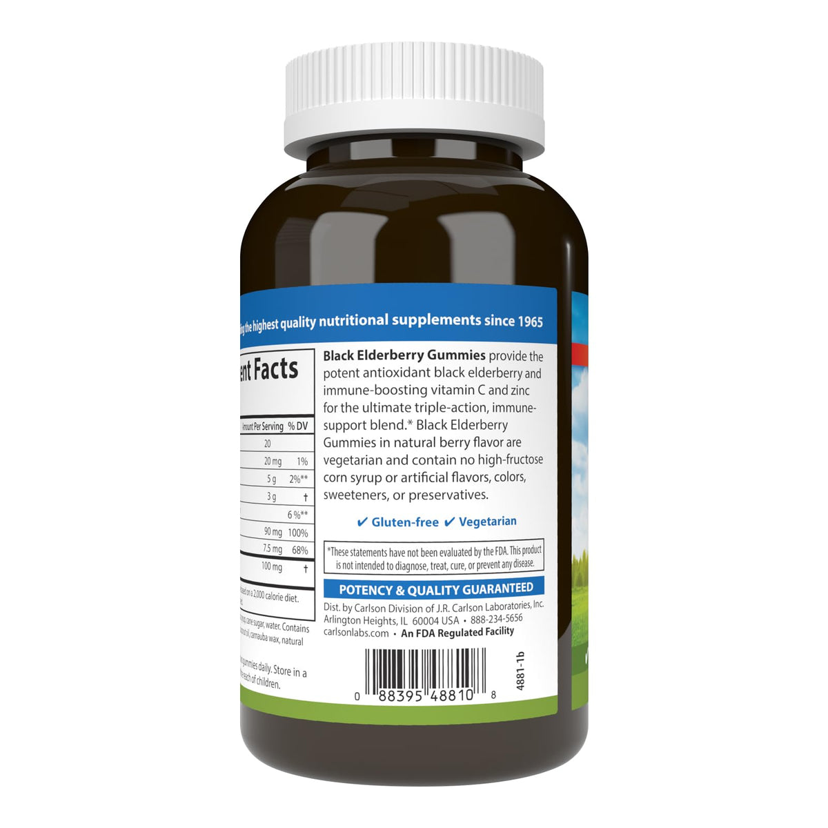 Carlson Gélifiés de Sureau Noir, gummies avec fruits à côté