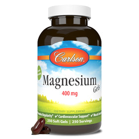 Carlson Gels de Magnésium 400 mg, 100 gélules molles, vue de face