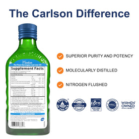 Carlson Huile de Foie de Morue 550 mg 250 mL étiquette avec informations nutritionnelles