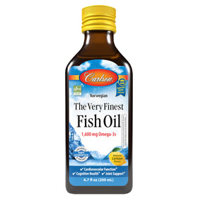 Carlson Huile de Poisson 1600 mg 200 mL avec étiquette visible