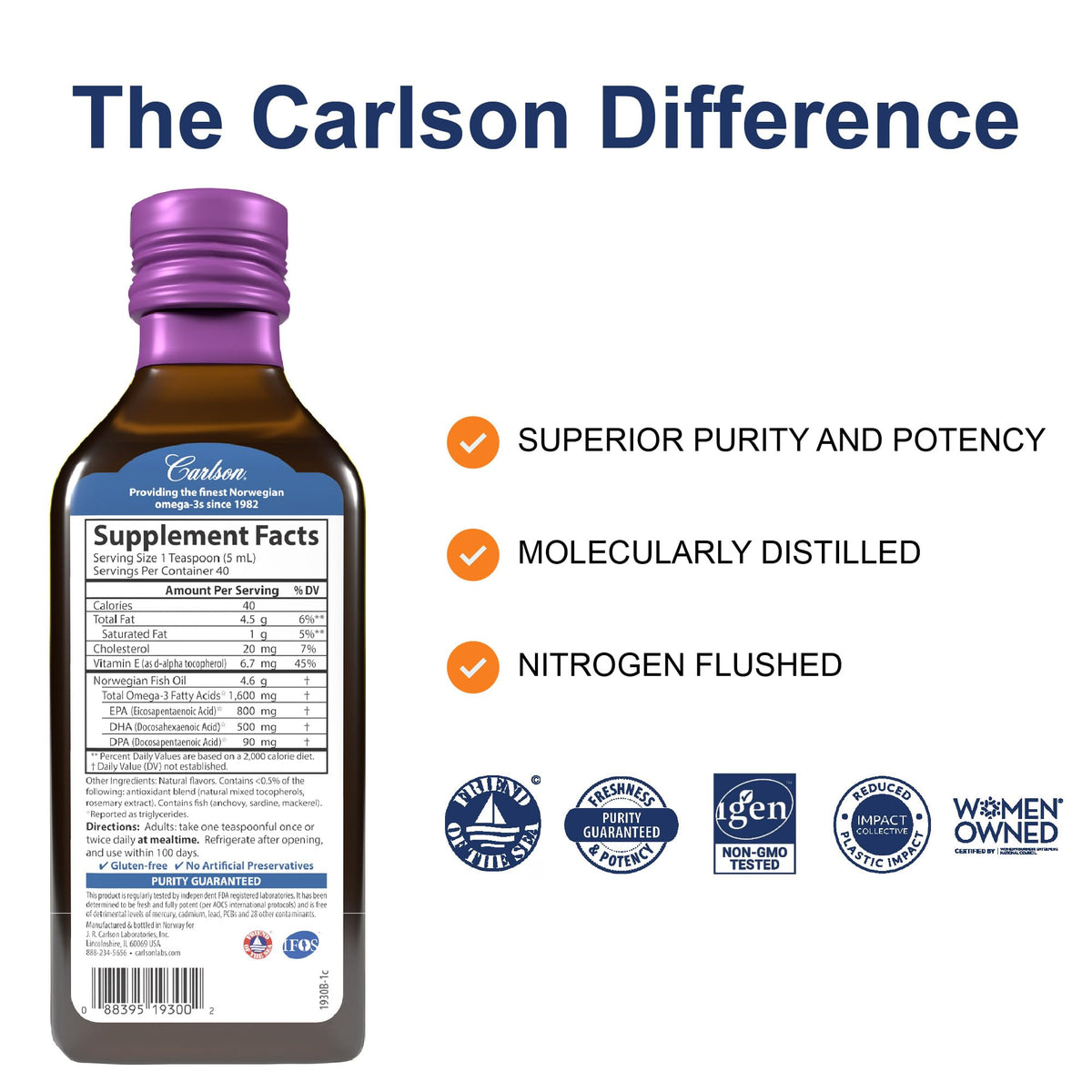 Carlson huile de poisson 1600 mg, cuillère doseuse avec huile