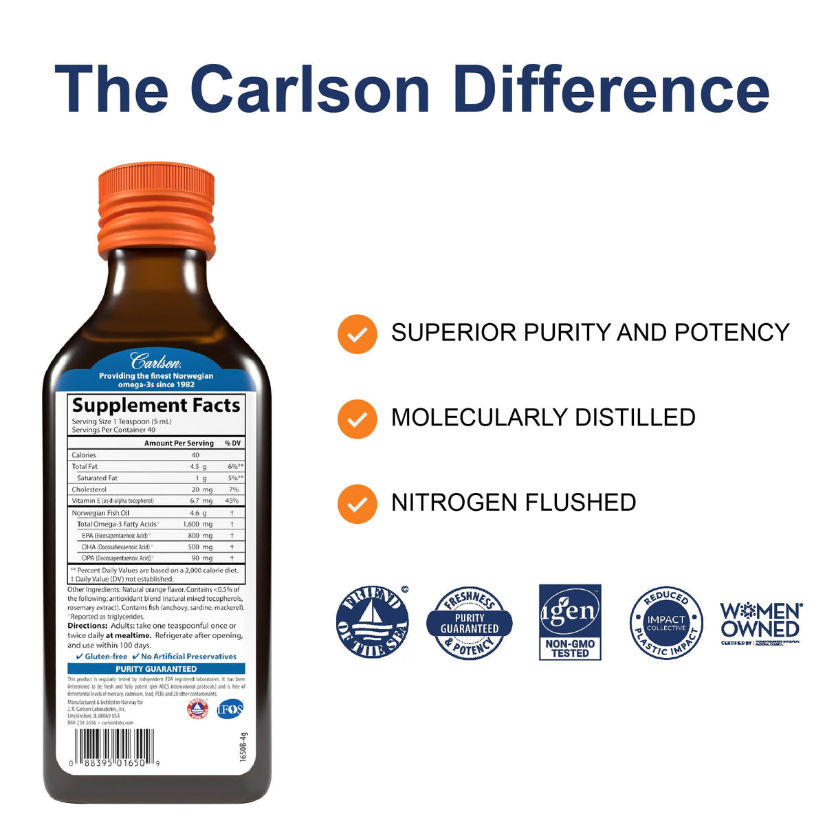 Carlson Huile de Poisson 200 mL avec étiquette