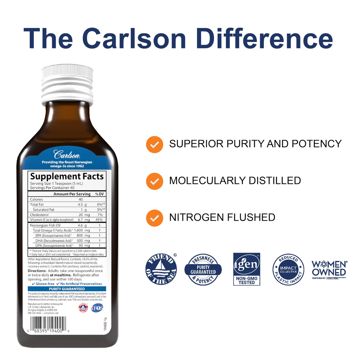 Carlson huile de poisson 200 mL cuillère doseuse avec liquide