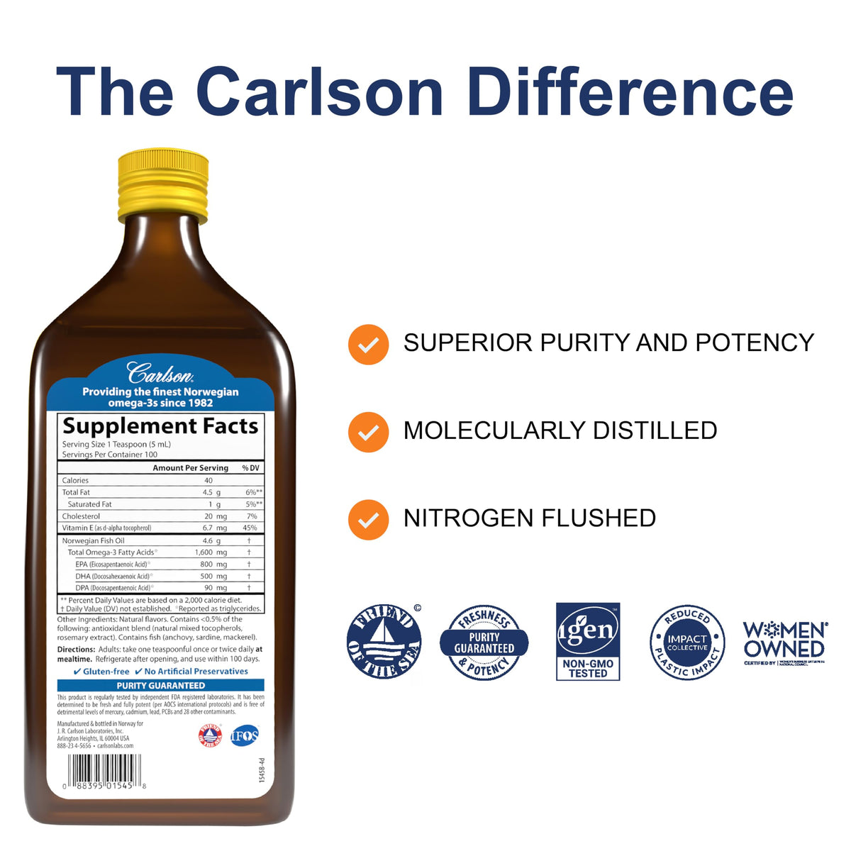 Carlson Huile de Poisson 500 mL avec cuillère doseuse
