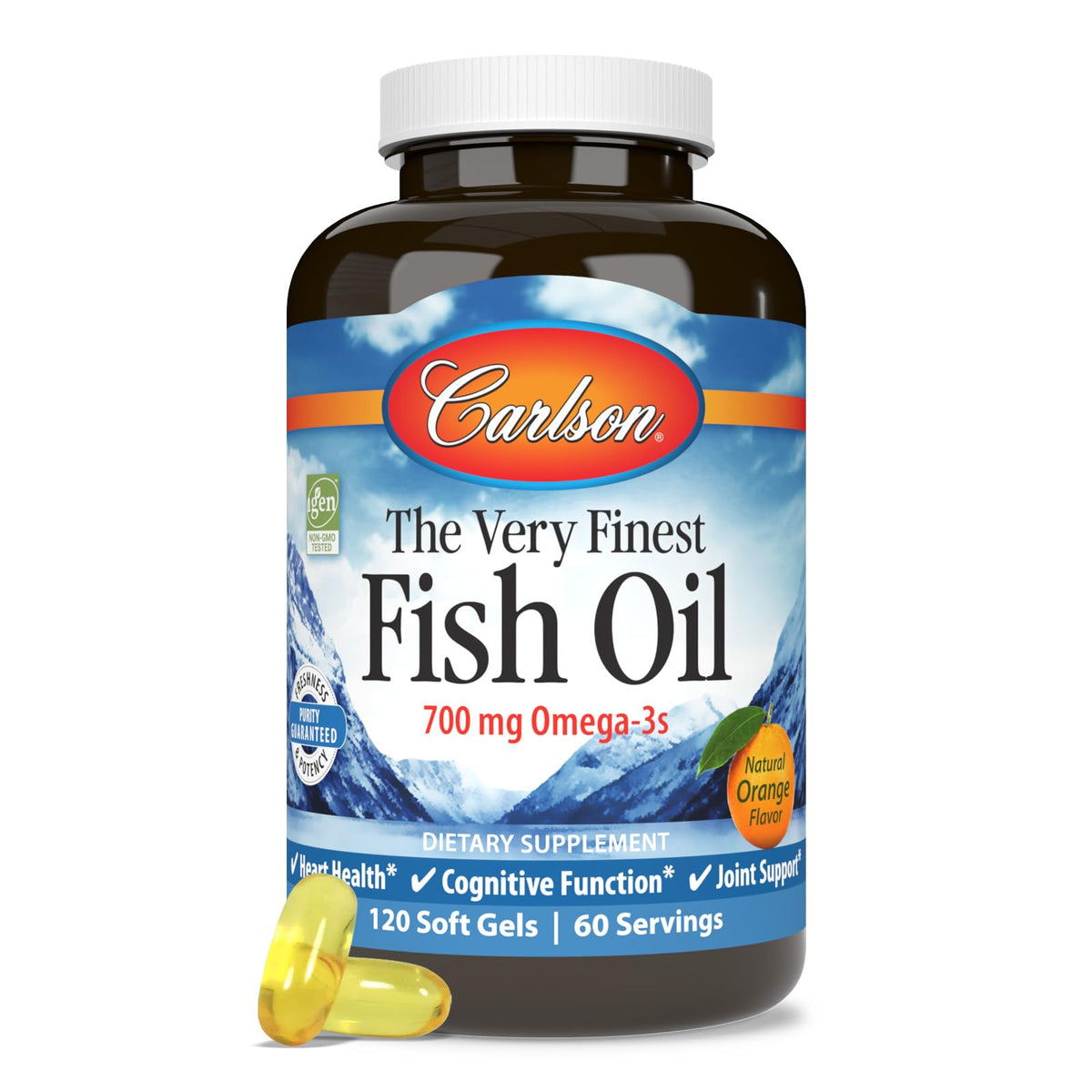 Carlson huile de poisson gélules orange 700 mg Omega-3s vue de face