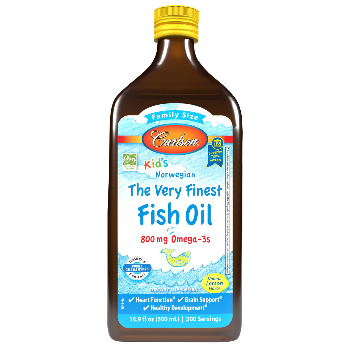 Carlson Huile de Poisson pour Enfants 500 mL vue de face avec étiquette citron