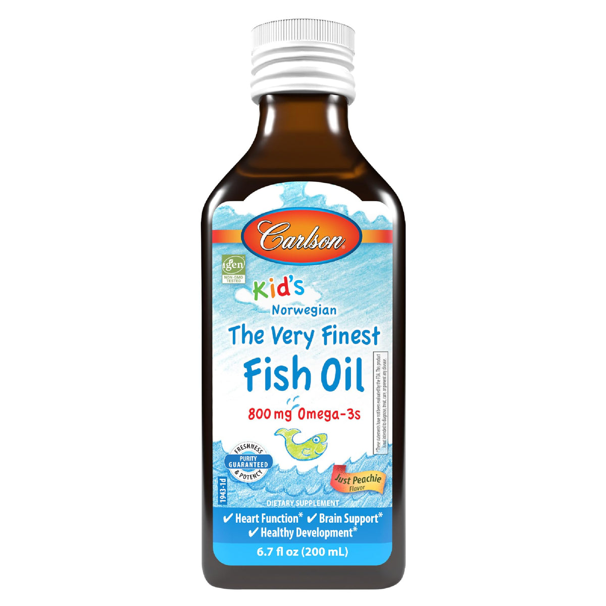Carlson Huile de Poisson pour Enfants 800 mg 200 mL bouteille vue de face