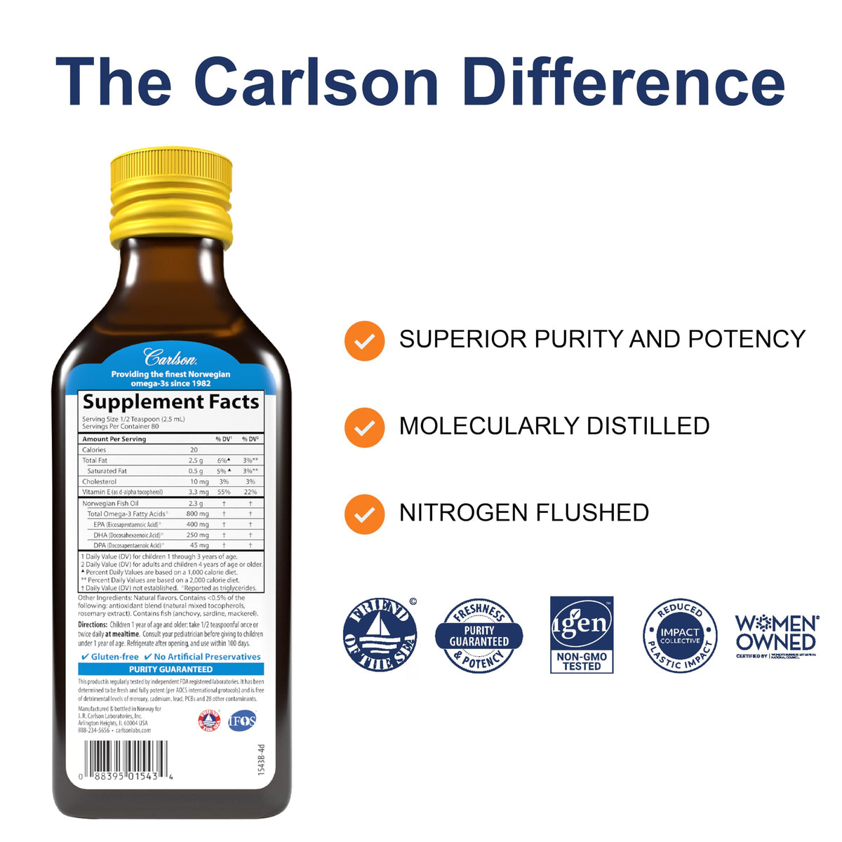 Carlson Huile de Poisson pour Enfants 800 mg citron étiquette côté