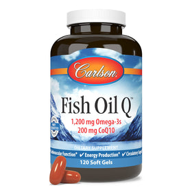 Carlson Huile de Poisson Q 1200 mg Omega-3s 200 mg CoQ10 avec bouchon ouvert