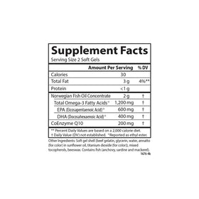 Carlson Huile de Poisson Q 1200 mg Omega-3s 200 mg CoQ10 vue en gros plan