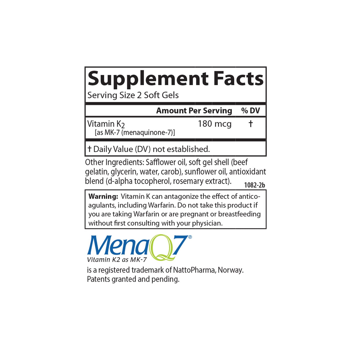 Carlson K2 MK-7 180 mcg gélules douces en vue latérale