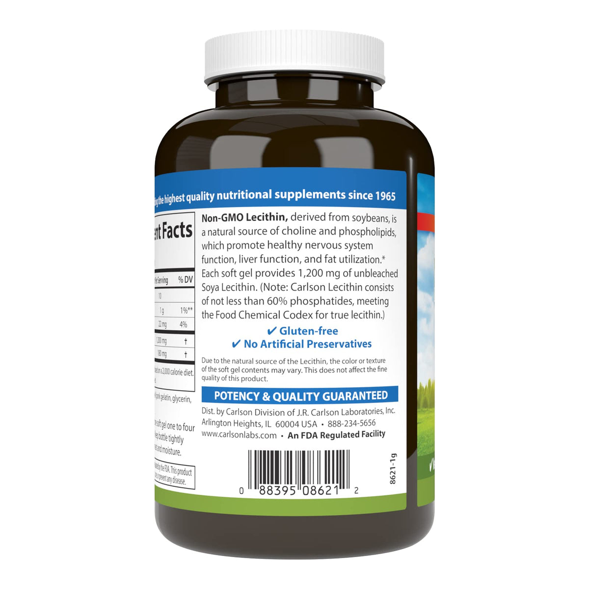 Carlson Lecithine 1200 mg gélules souples sur un fond neutre