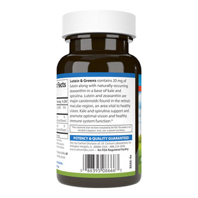Carlson Lutein & Greens 20 mg capsules végétariennes à côté d'un verre d'eau