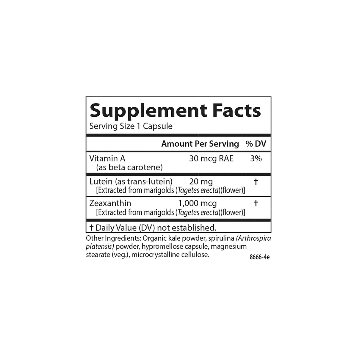 Carlson Lutein & Greens 20 mg capsules végétariennes sur une table en bois
