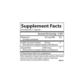 Carlson Lutein & Greens 20 mg capsules végétariennes sur une table en bois