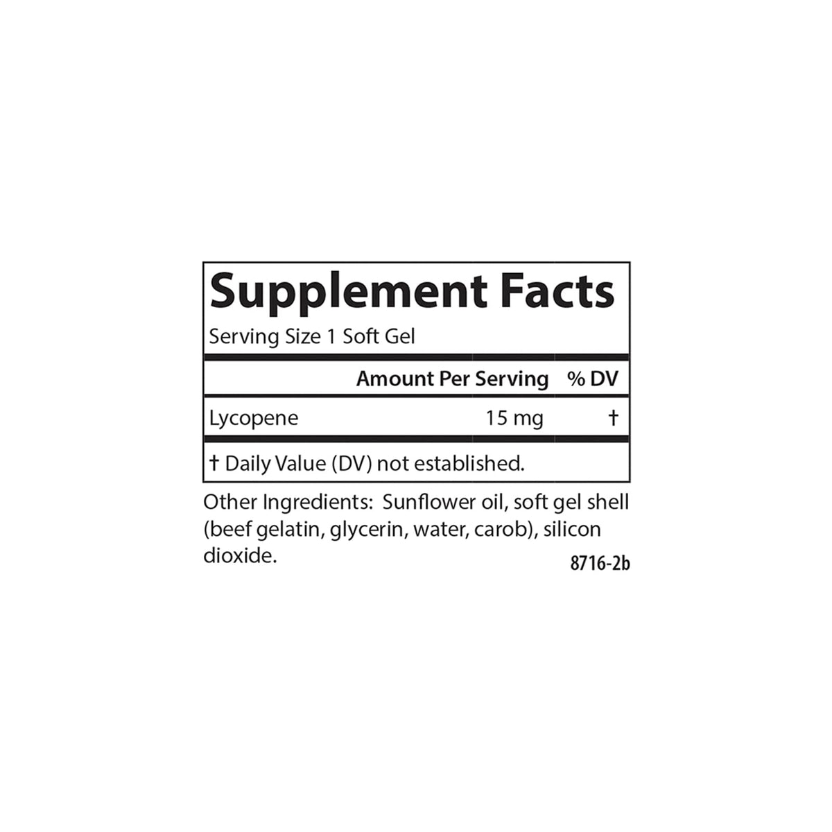 Carlson Lycopène 15 mg, étiquette de la bouteille