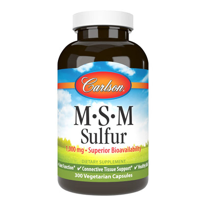 Carlson M-S-M Soufre 1000 mg 300 capsules végétariennes, vue de l'avant