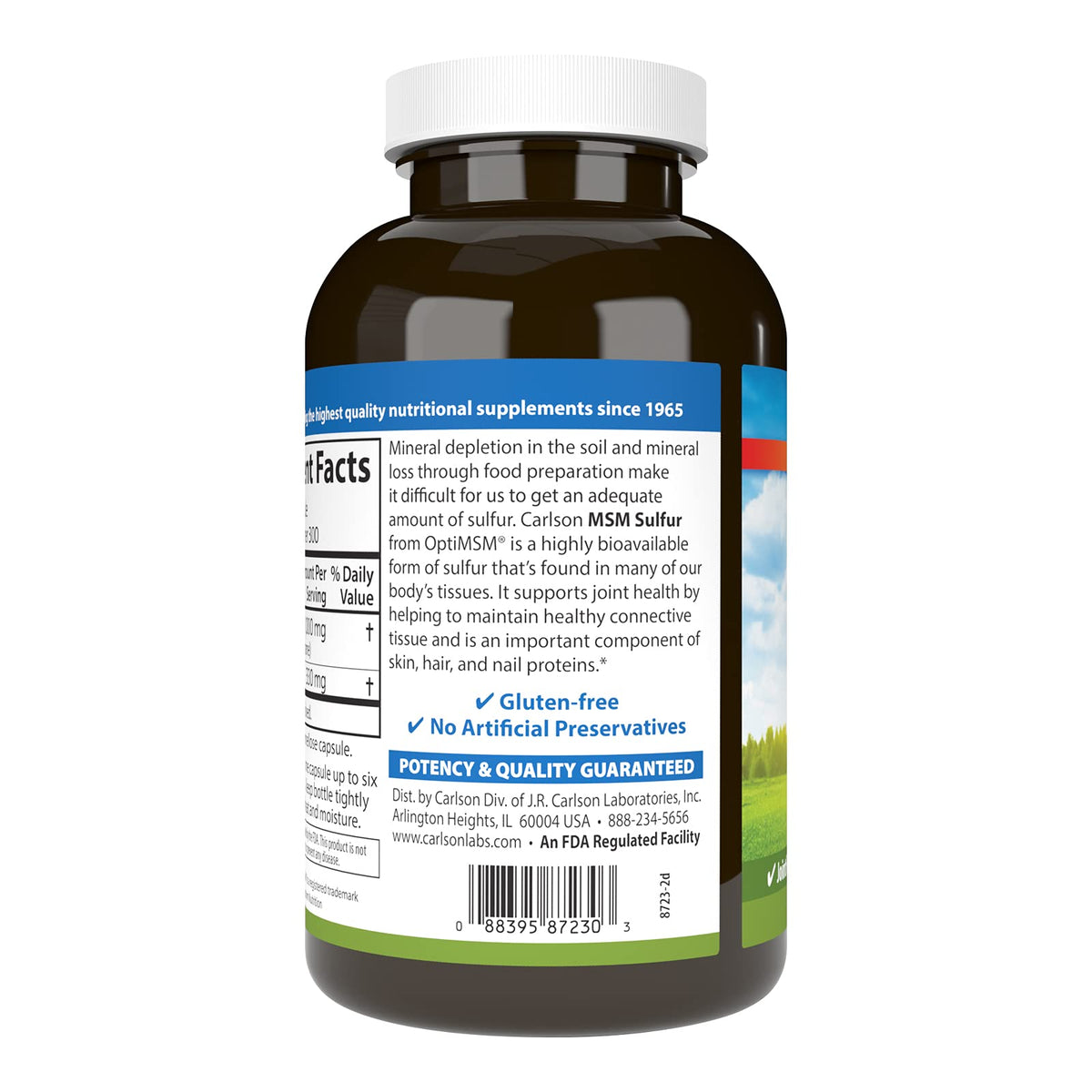 Carlson M-S-M Soufre 1000 mg, capsules végétariennes ouvertes