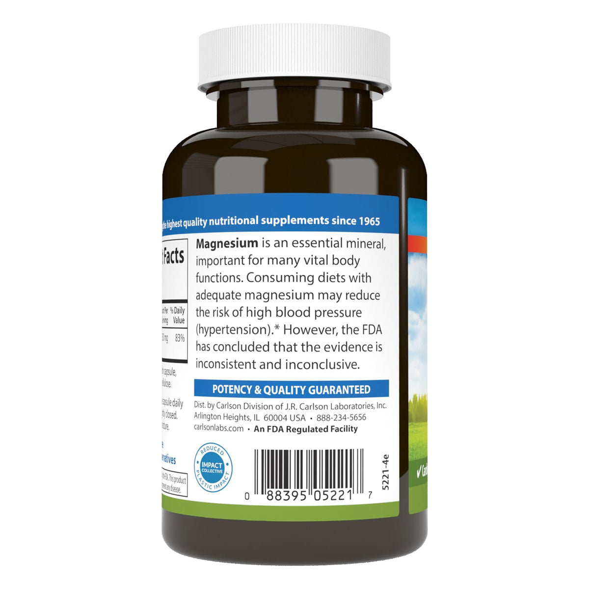 Carlson Magnésium 350 mg capsules with ingredients list