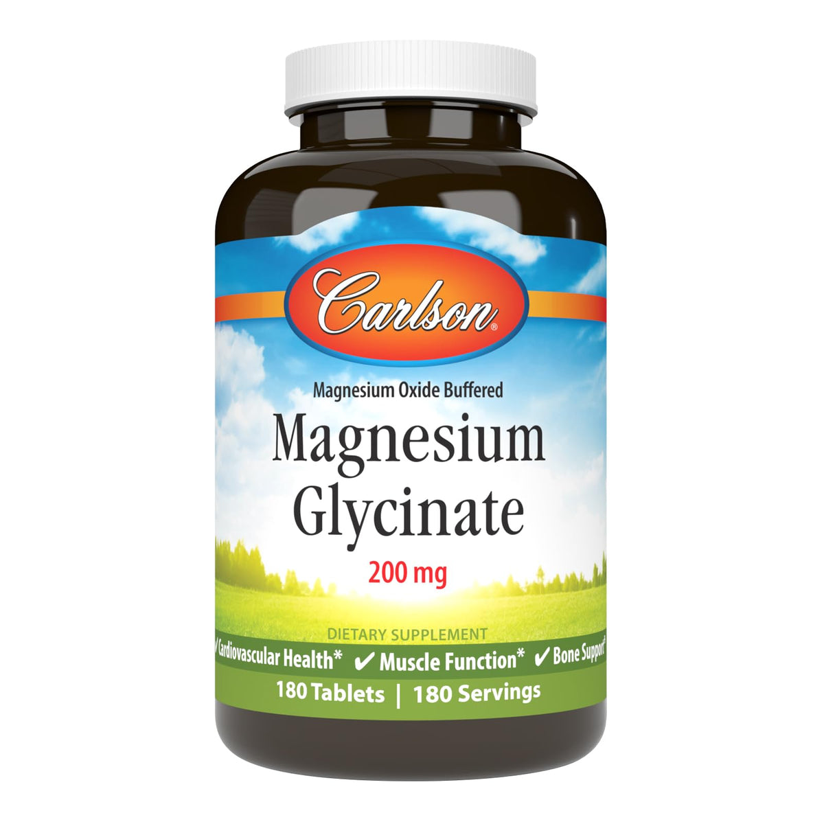 Carlson Magnésium Chélaté Glycinate 200 mg boîte de 180 comprimés vue de face