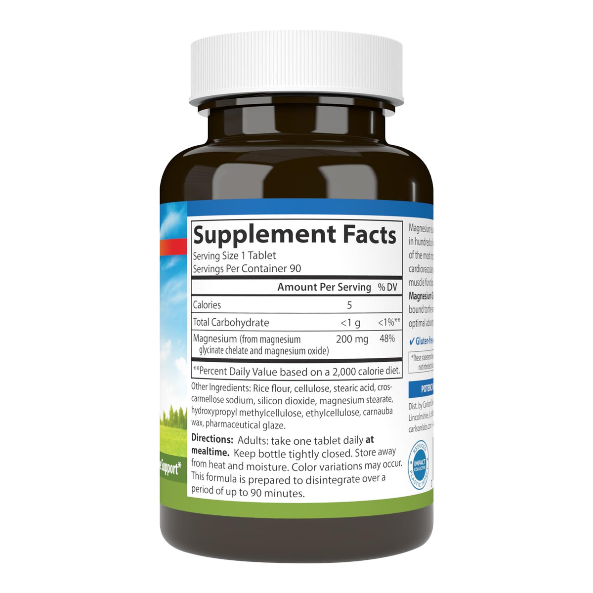 Carlson Magnésium Chélaté Glycinate 200 mg comprimés en vue de près