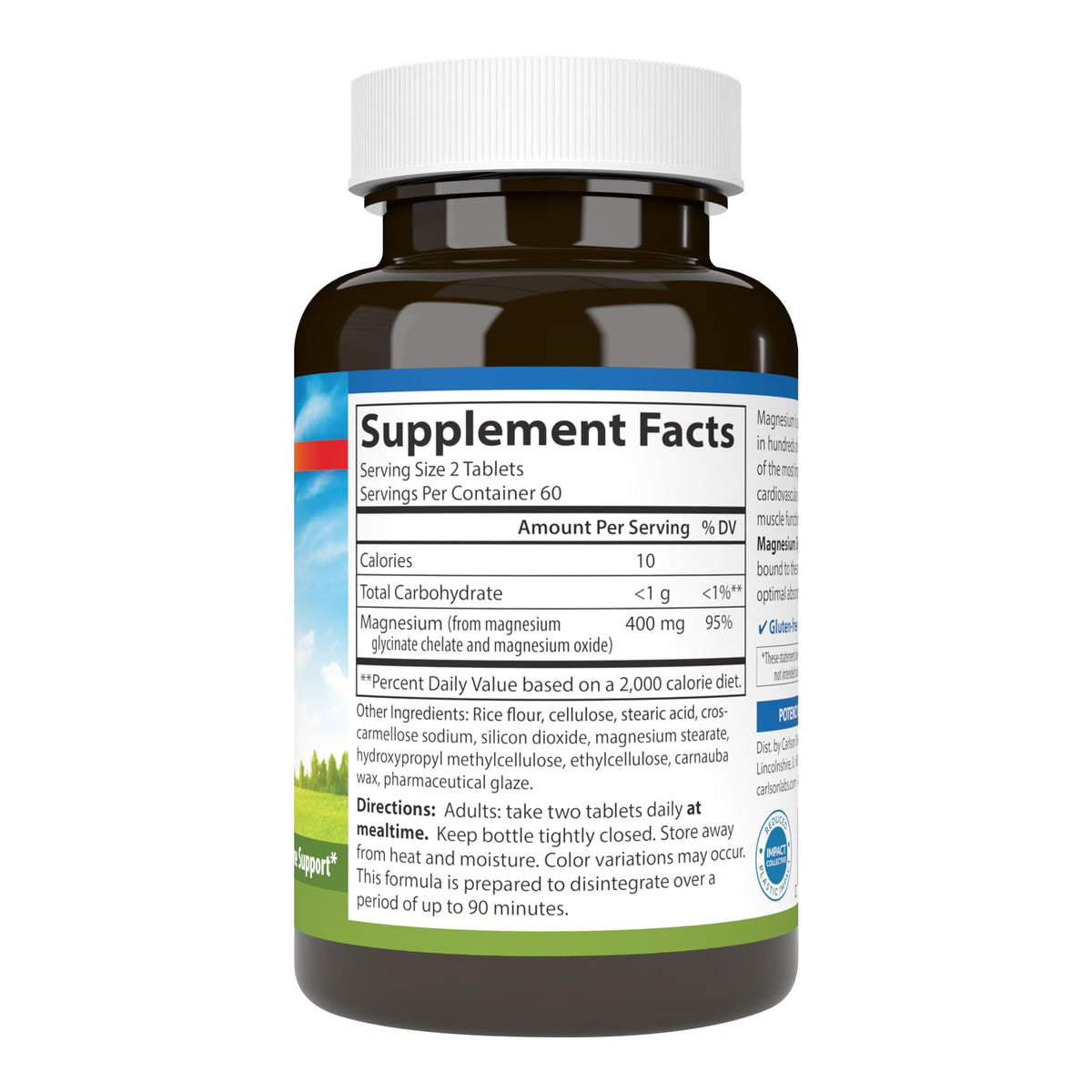 Carlson Magnésium Chélaté Glycinate 400 mg - côté de la boîte