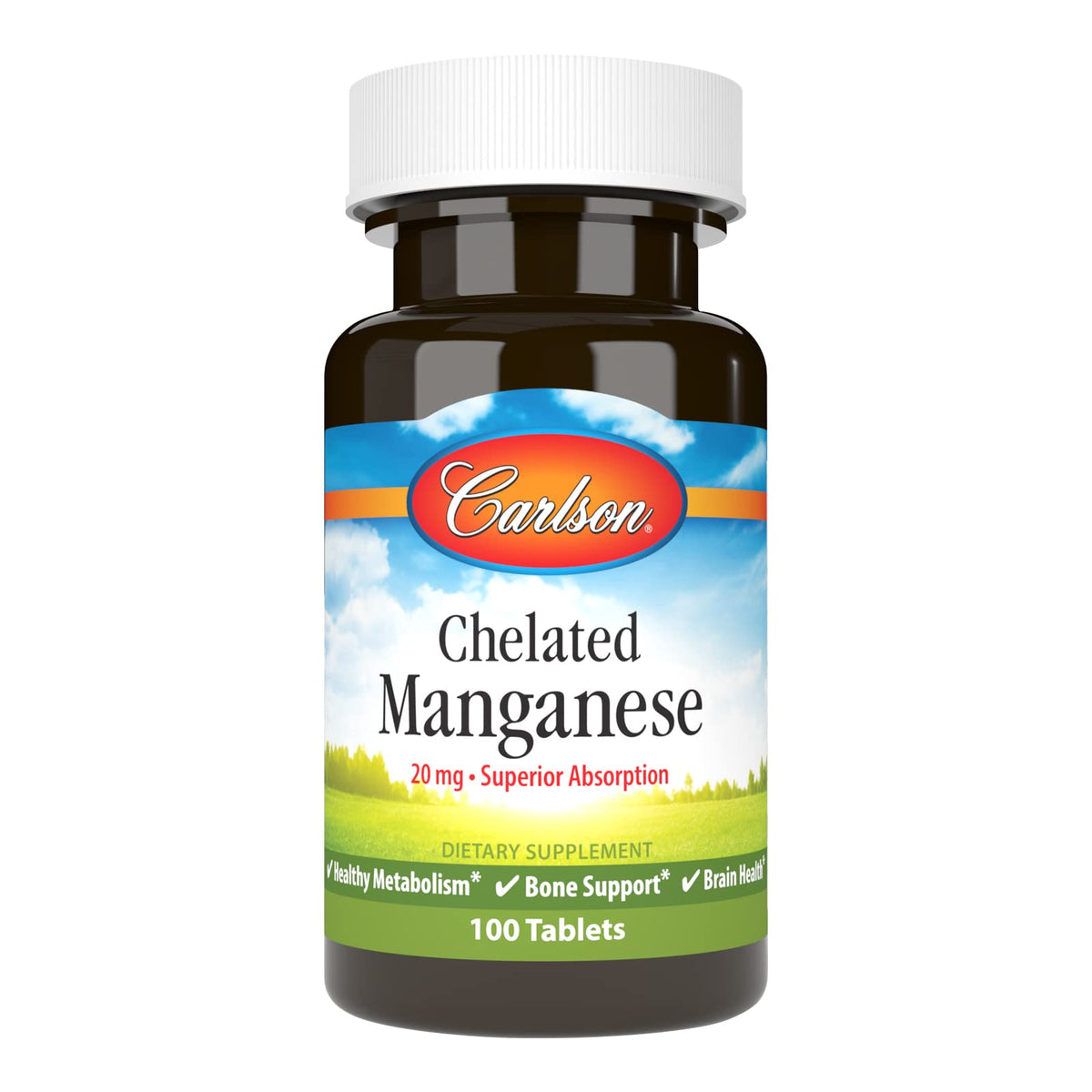 Carlson Manganèse Chélaté 20 mg 100 comprimés, vue de face