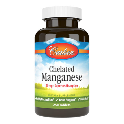 Carlson Manganèse Chélaté 20 mg 250 comprimés vue de face