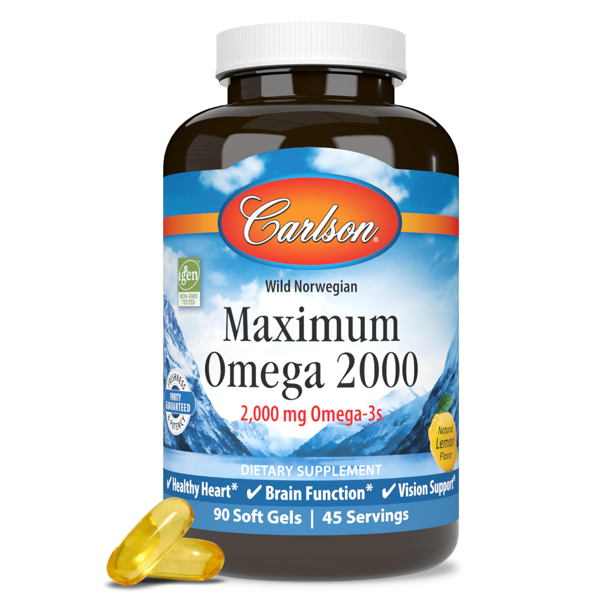 Carlson Maximum Omega 2000 gélules au citron vue de face
