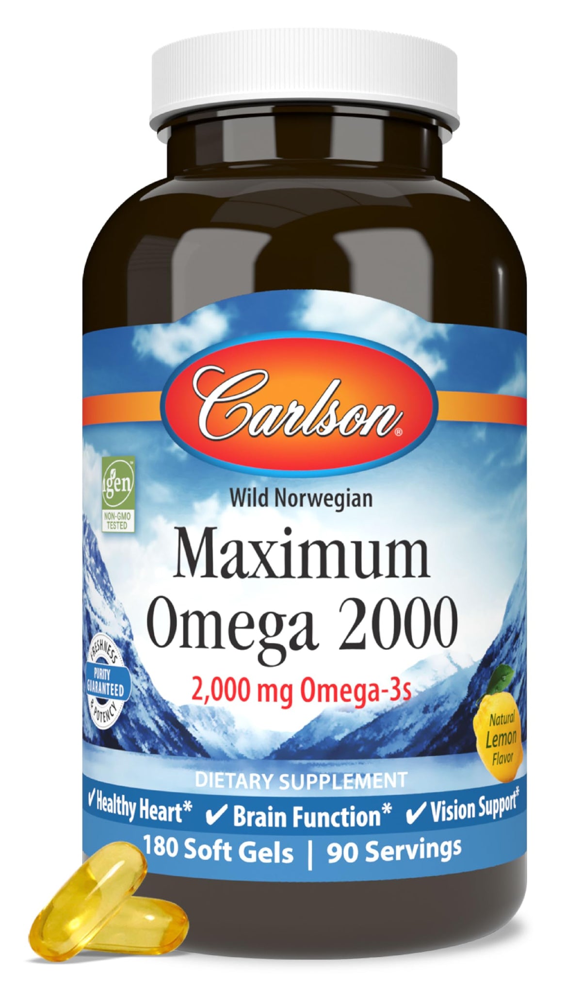 Carlson Maximum Omega 2000 gélules molles au citron vue de face