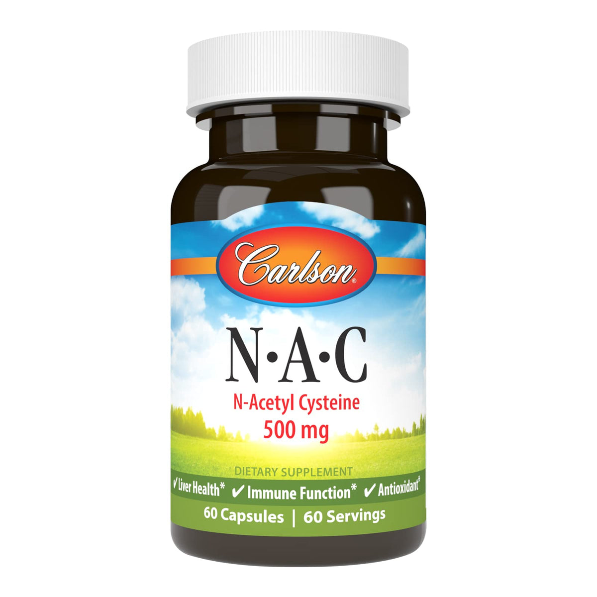 Carlson NAC N-Acétyl Cystéine 500 mg gélules végétariennes vue de face