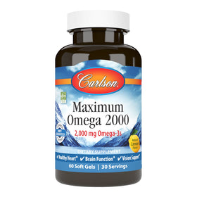 Carlson Omega-3 2000 mg capsules molles au citron, vue de face