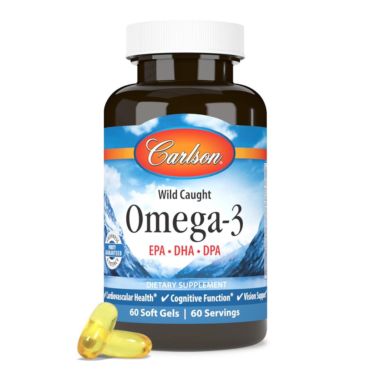 Carlson Omega-3 700 mg gélules souples sur une table