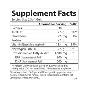 Carlson Omega-3 Gems 1600 mg, échantillon de gélules sur fond blanc