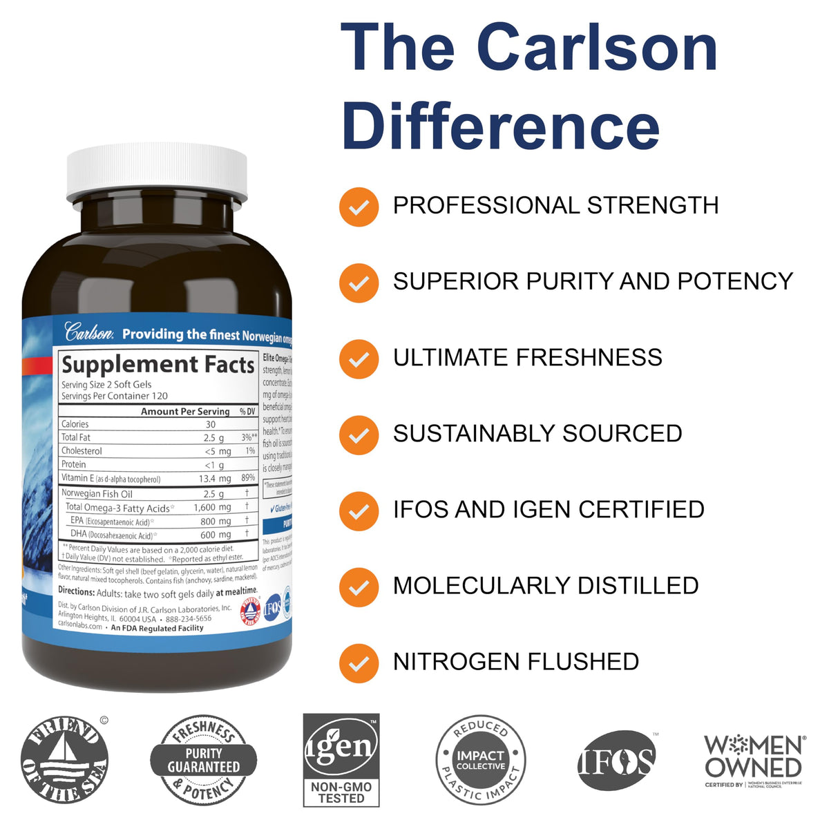 Carlson Omega-3 Gems 1600 mg gélules molles au citron, emballage