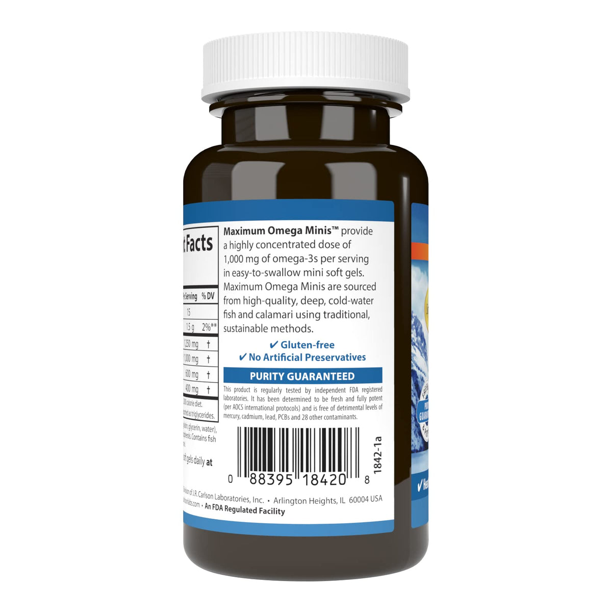 Carlson Omega-3 Minis 1000 mg gélules molles sur une table