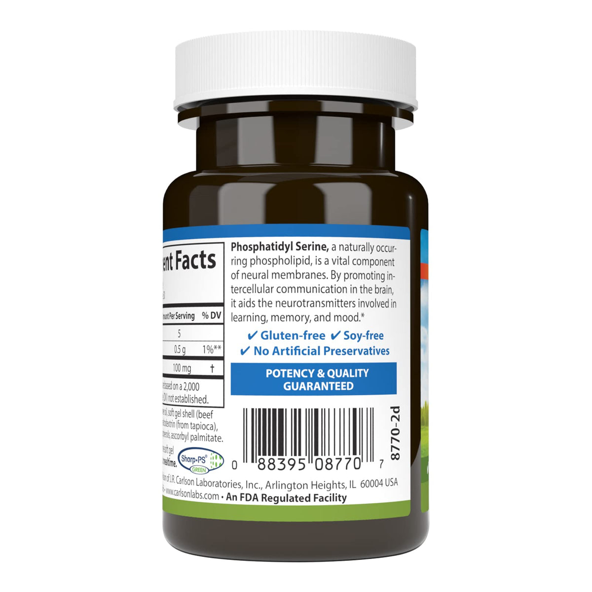Carlson Phosphatidyl Serine gélules molles sur une surface blanche