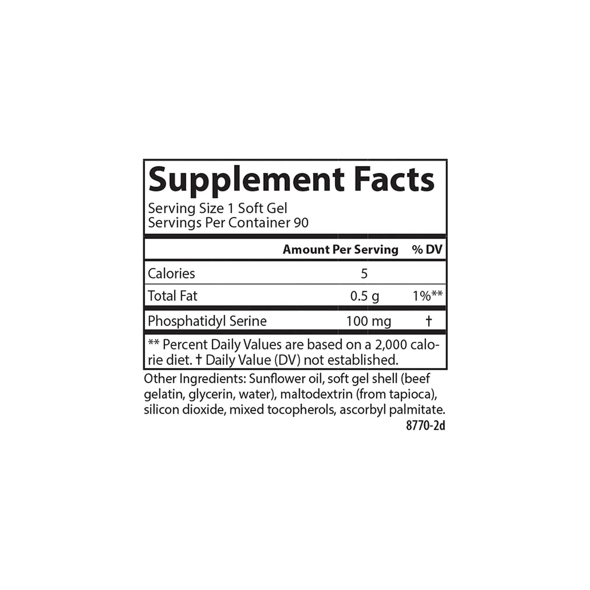 Carlson Phosphatidyl Serine gélules molles, vue de dos