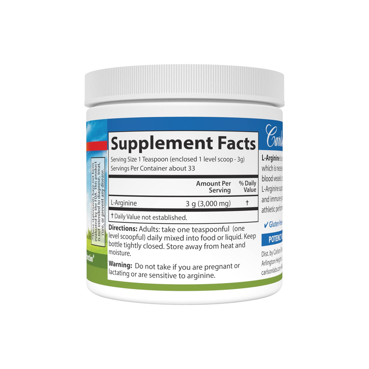 Carlson Poudre L-Arginine 100 g avec cuillère