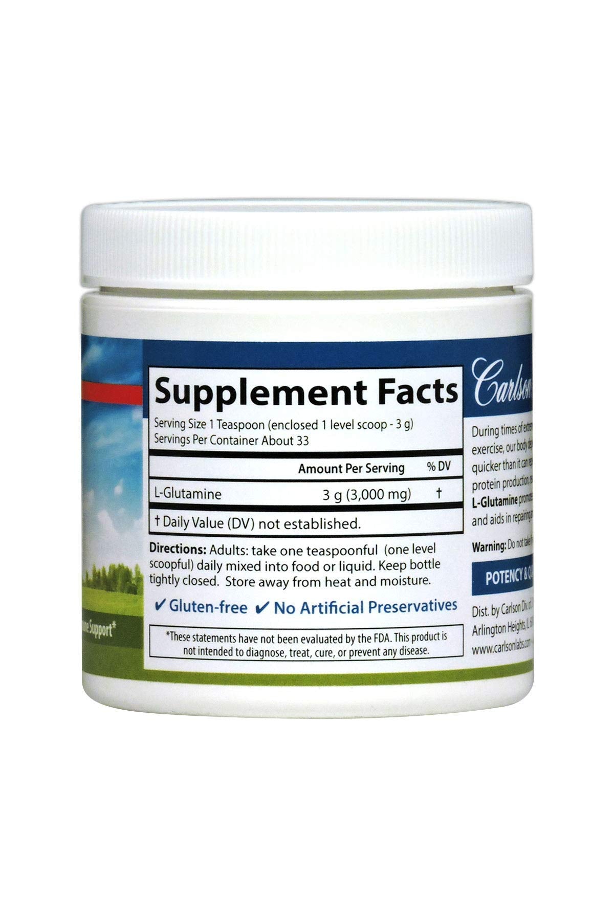 Carlson Poudre L-Glutamine 150 g avec dosette