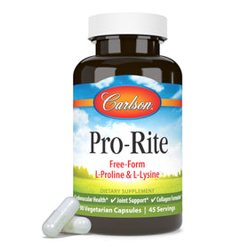 Carlson Pro-Rite capsules on a wooden table