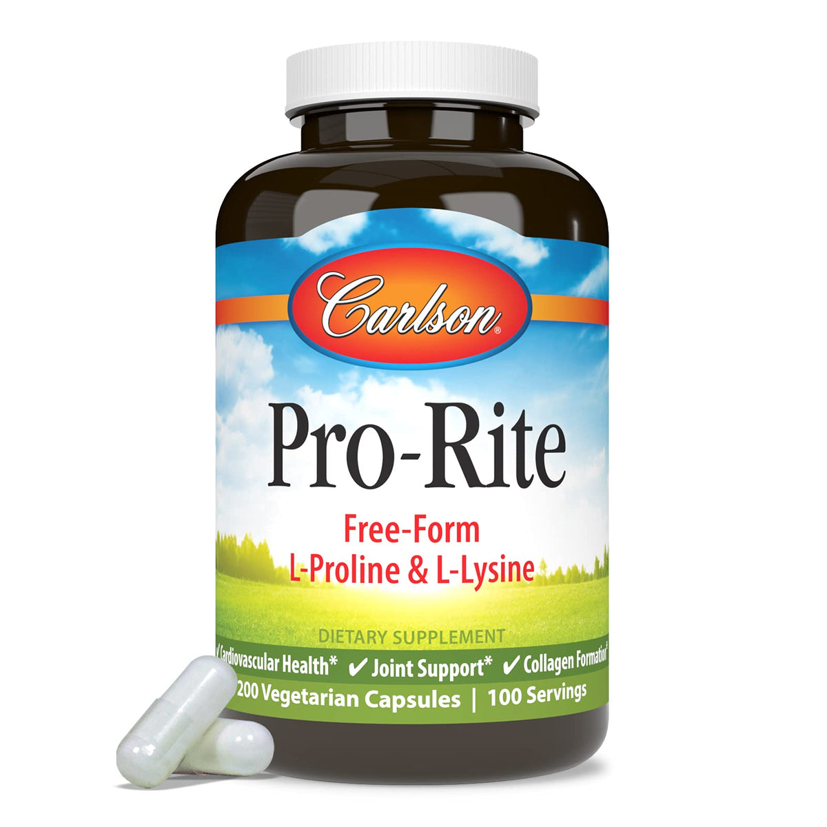 Carlson Pro-Rite L-Lysine avec un verre d'eau